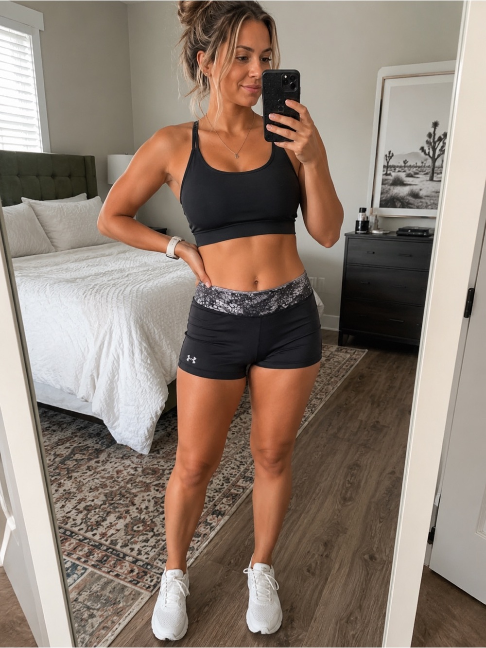 Under Armour Black Performance Workout Shorts with Patterned Waistband